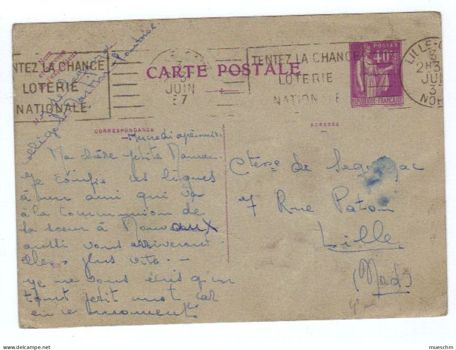 Frankreich, 1937, Postkarte Mit Eingedr.Frankatur "40c" (10475W) - Cartoline-lettere