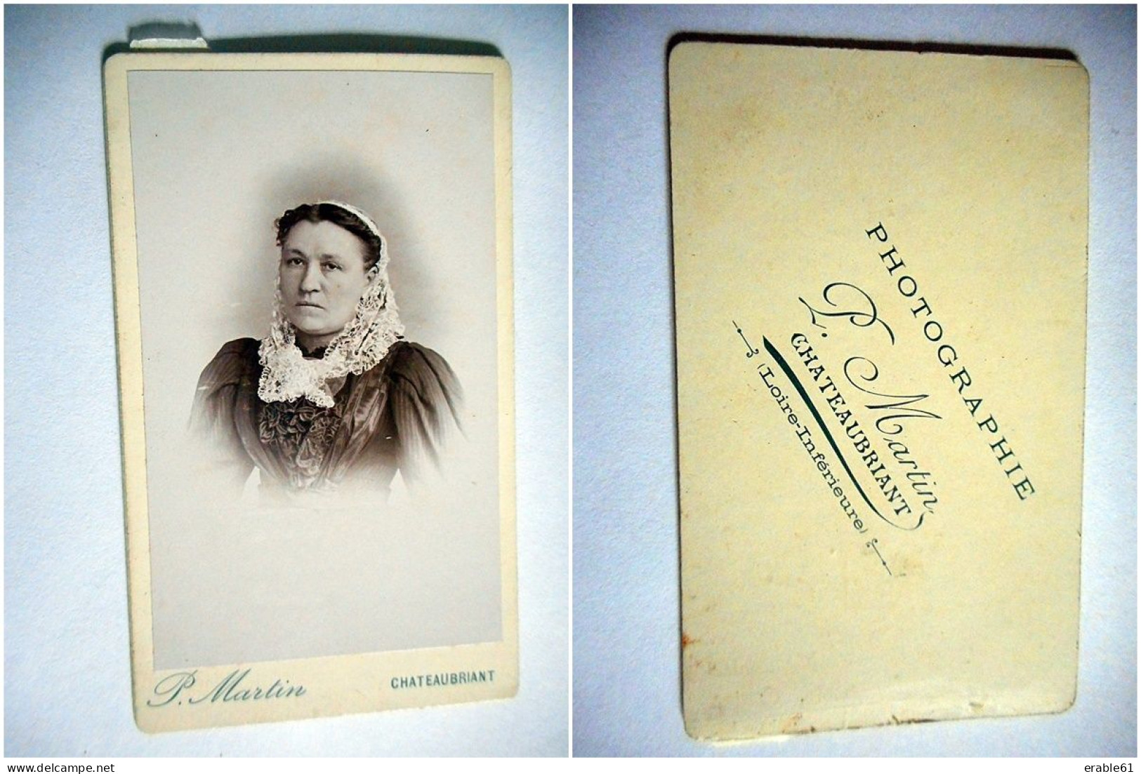 PHOTO CDV FEMME TYPIQUE FOULARD MODE Cabinet MARTIN  A CHATEAUBRIAND - Oud (voor 1900)