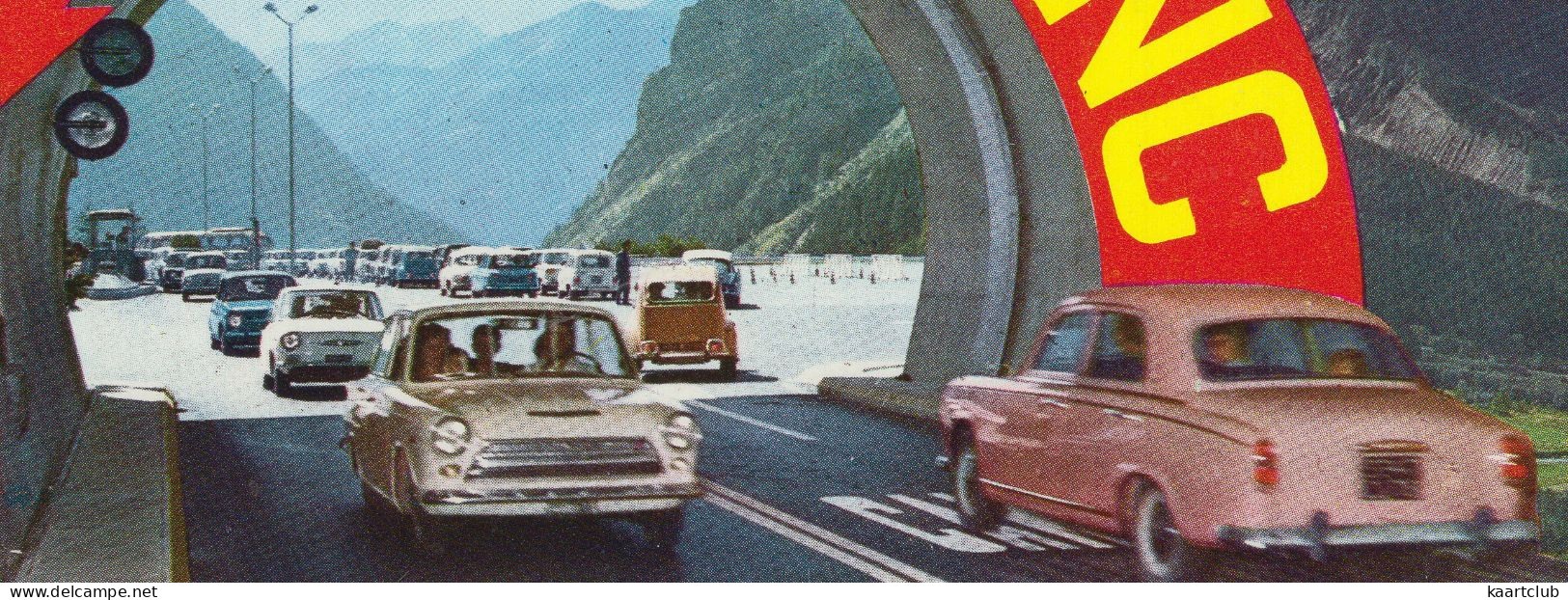 Tunnel Mont Blanc: PEUGEOT 403, FORD CORTINA '62, CITROËN 2CV - Vue De La Sortie Italienne - (Chamonix, France) - Voitures De Tourisme