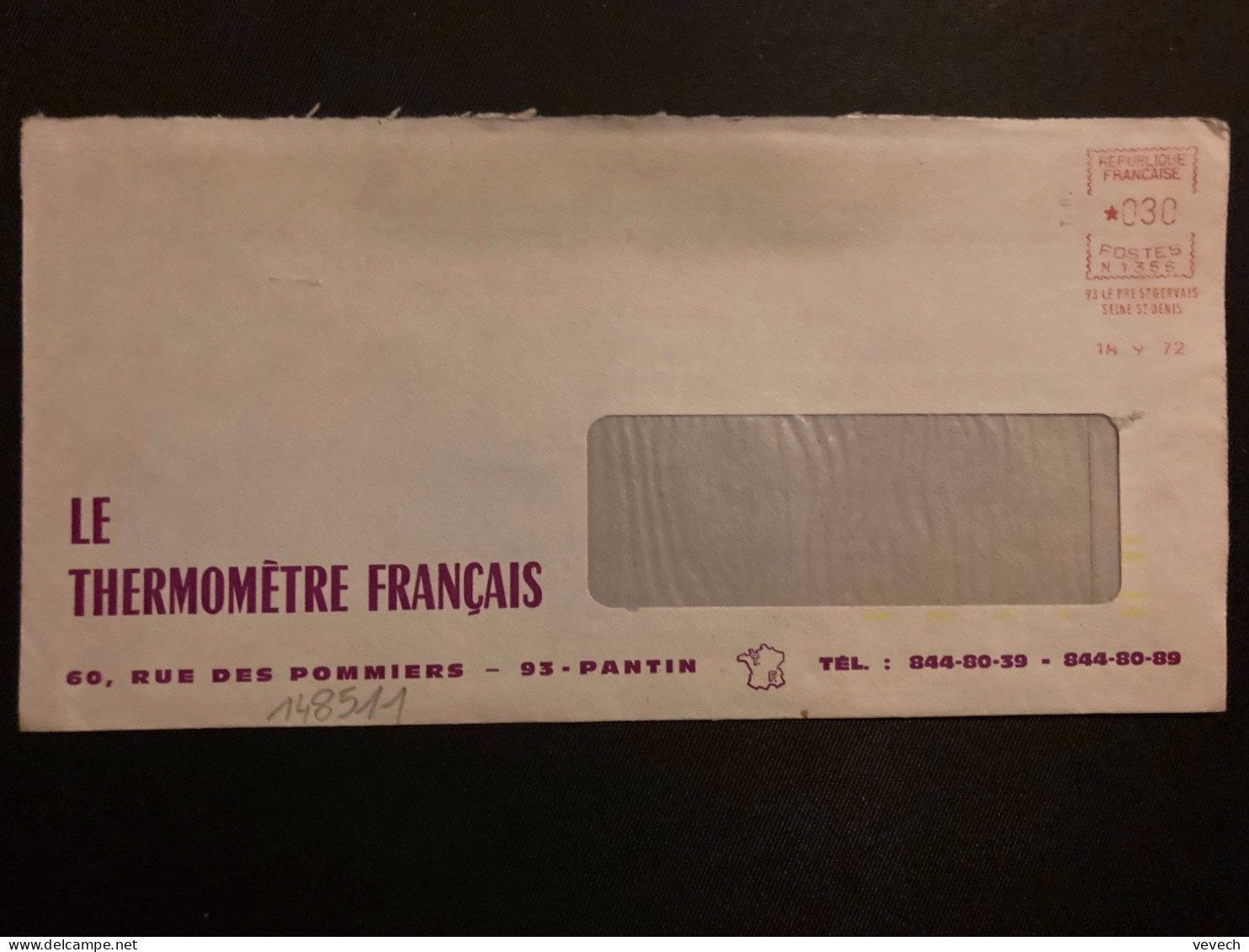 LETTRE LE THERMOMETRE FRANCAIS EMA N 1356 à 030 Du 18 9 72 93 LE PRE ST GERVAIS + TRI INDEXATION BARRES JAUMES - EMA (Empreintes Machines à Affranchir)