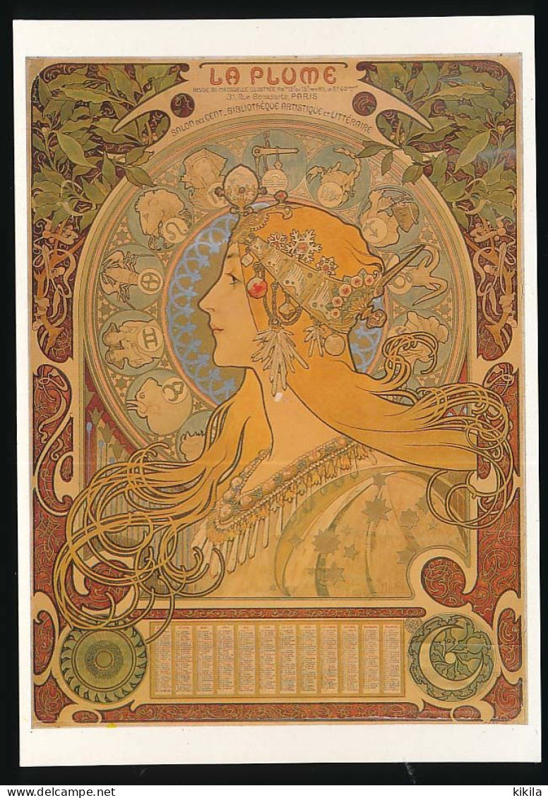 CPSM / CPM Calendrier 1896  La Plume Illustrateur ALPHONSE MUCHA Alfons  Photos UPM - Mucha, Alphonse