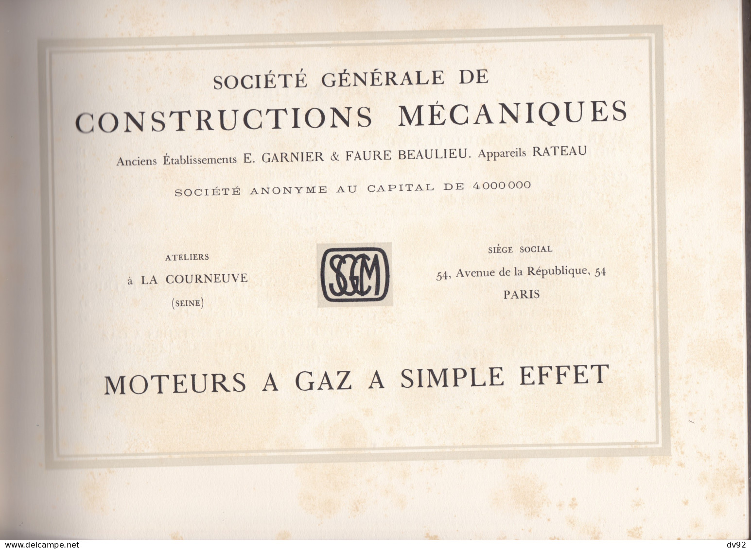 SOCIETE GENERALE DE CONSTRUCTIONS MECANIQUES ANCIENS ETABLISSEMENTS E. GARNIER & FAURE BEAULIEU APPAREILS RATEAU - Reclame