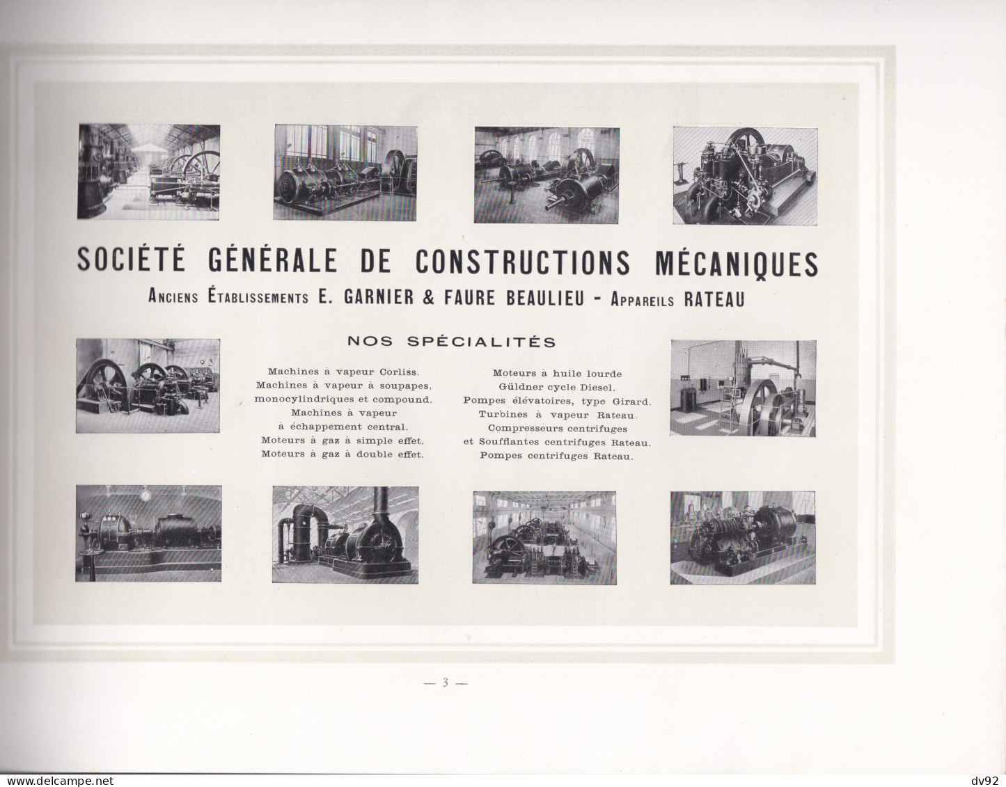 SOCIETE GENERALE DE CONSTRUCTIONS MECANIQUES ANCIENS ETABLISSEMENTS E. GARNIER & FAURE BEAULIEU APPAREILS RATEAU - Werbung