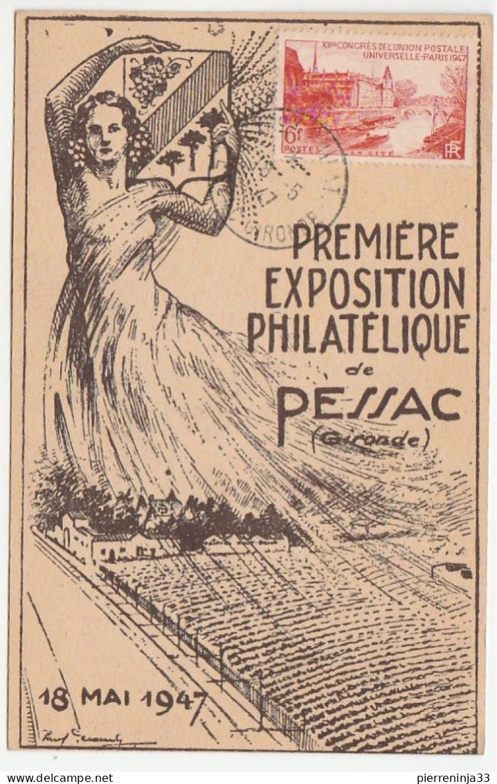 Carte 1ère Exposition Philatélique De Pessac, 1947 - Lettres & Documents