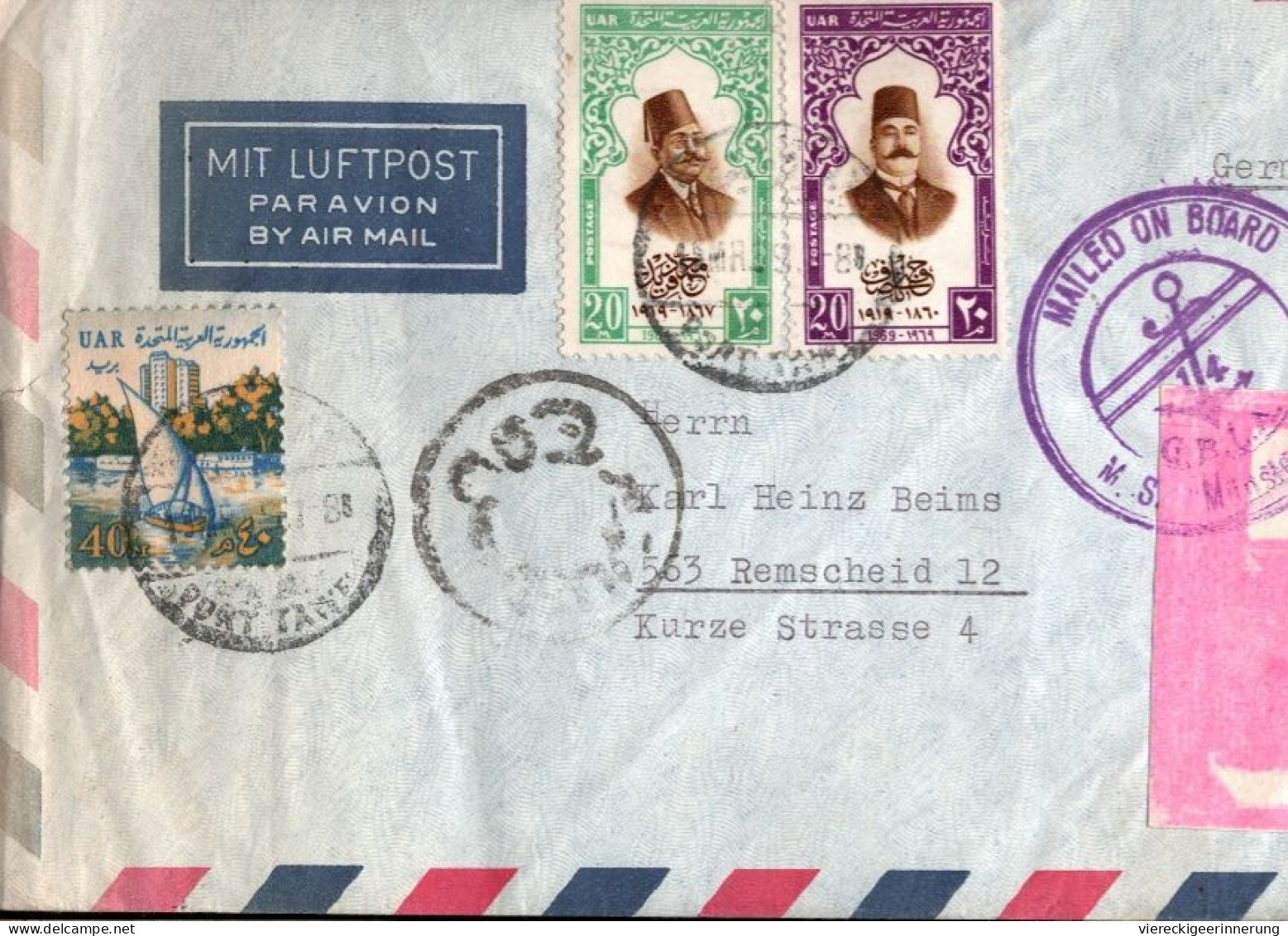 ! Egypt, Airmail Cover, Ship MS Münsterland, Großer Bittersee, Schiff, Ägypten, Suezkanal, Great Bitter Lake - Brieven En Documenten