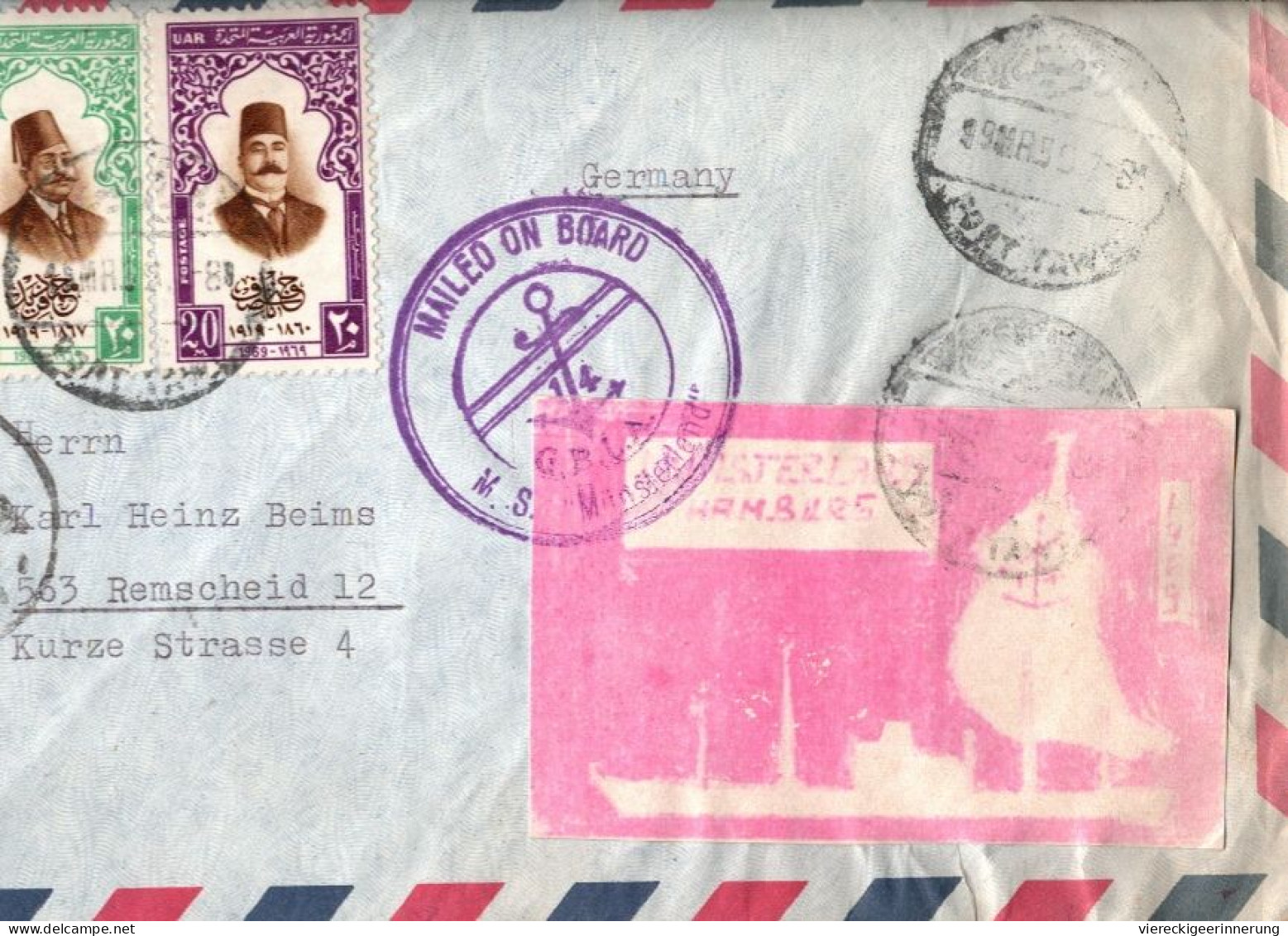 ! Egypt, Airmail Cover, Ship MS Münsterland, Großer Bittersee, Schiff, Ägypten, Suezkanal, Great Bitter Lake - Briefe U. Dokumente