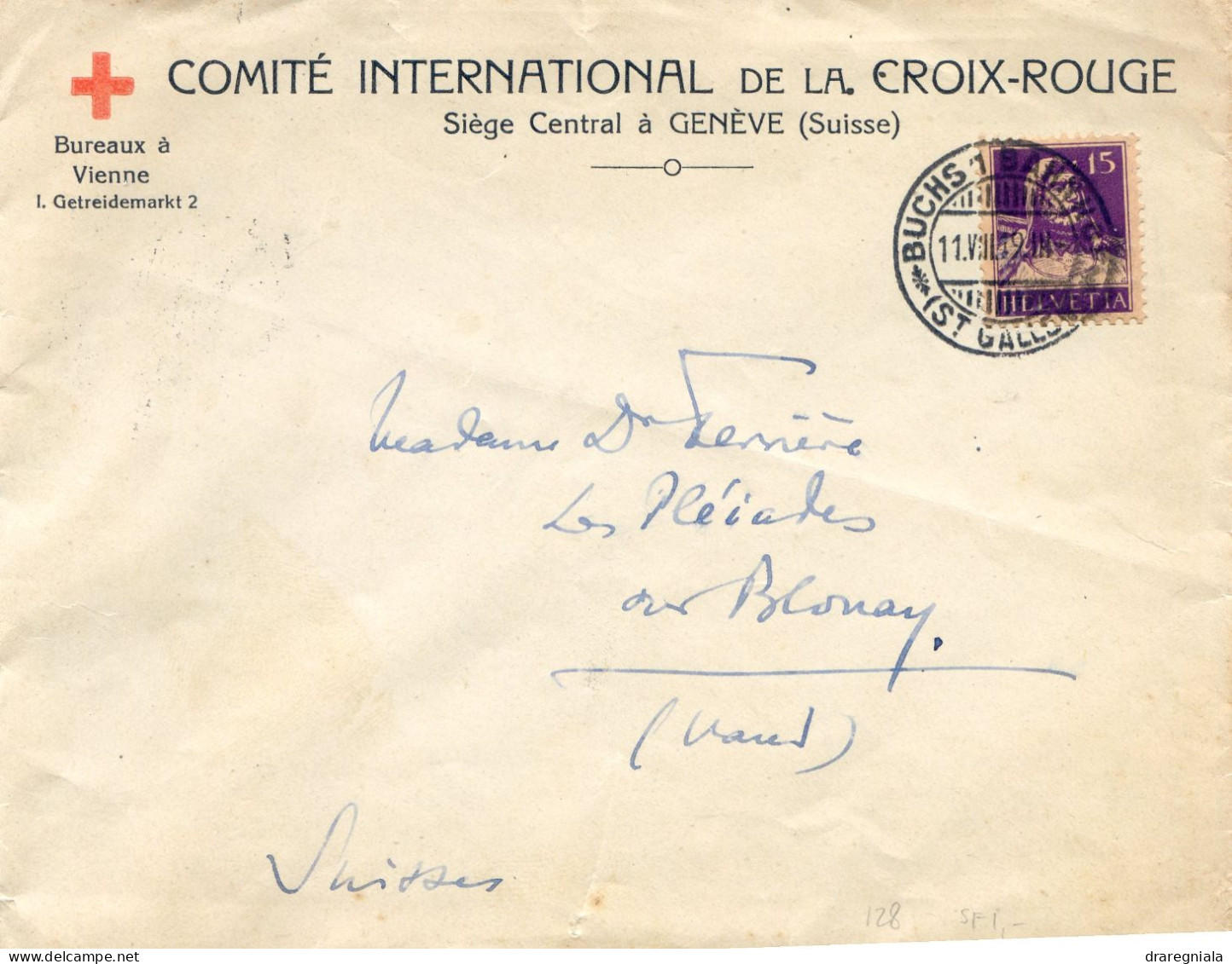 Mail Von Buchs 1 Bahnhof 1919 - Comité International De La Croix Rouge - Tellbrustbild 128 - Marcofilie