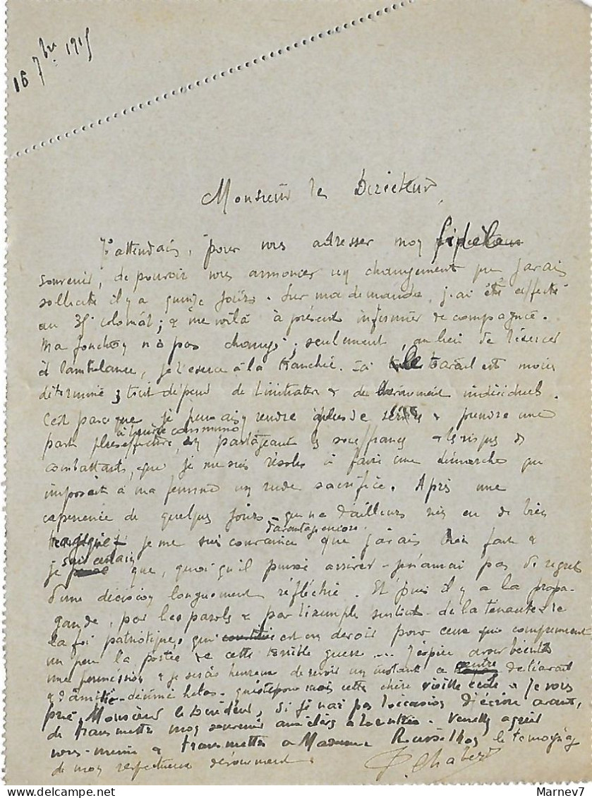 Entier Carte-Lettre Pouvant Servir Aux Civils Et Militaires - Cad 17 9 15 TRESOR Et POSTES - Erreur De PIQUAGE - Lettres & Documents