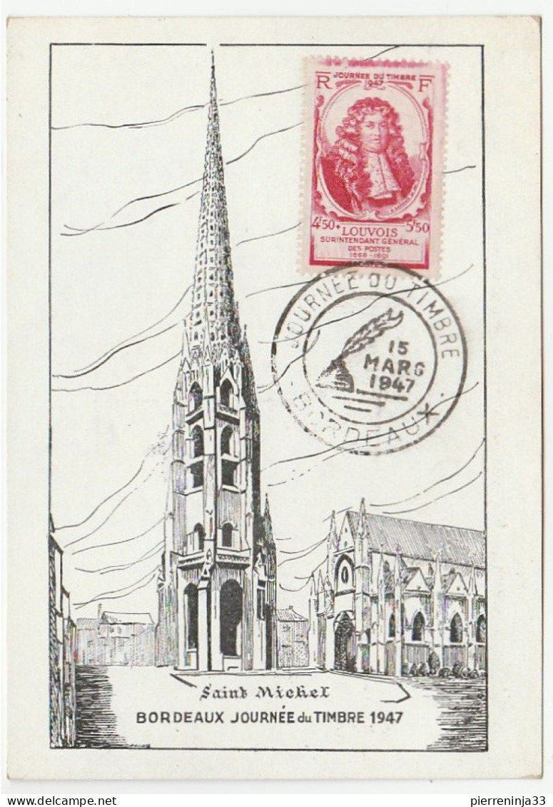 Carte Journée Du Timbre, Bordeaux Saint Michel, 1947 - Brieven En Documenten