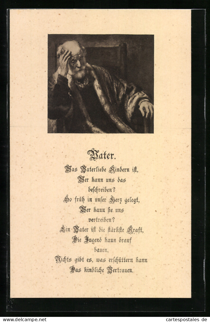 AK Alter Mann Blickt Nachdenklich Vor Sich Hin, Gedicht Vater, Vatertag  - Sonstige & Ohne Zuordnung