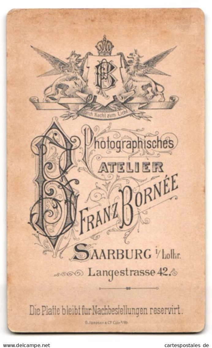 Photo Franz Bornee, Saarburg I. Lothr., Langestrasse 42, Fille Avec Mantel Et Zöpfen  - Personnes Anonymes