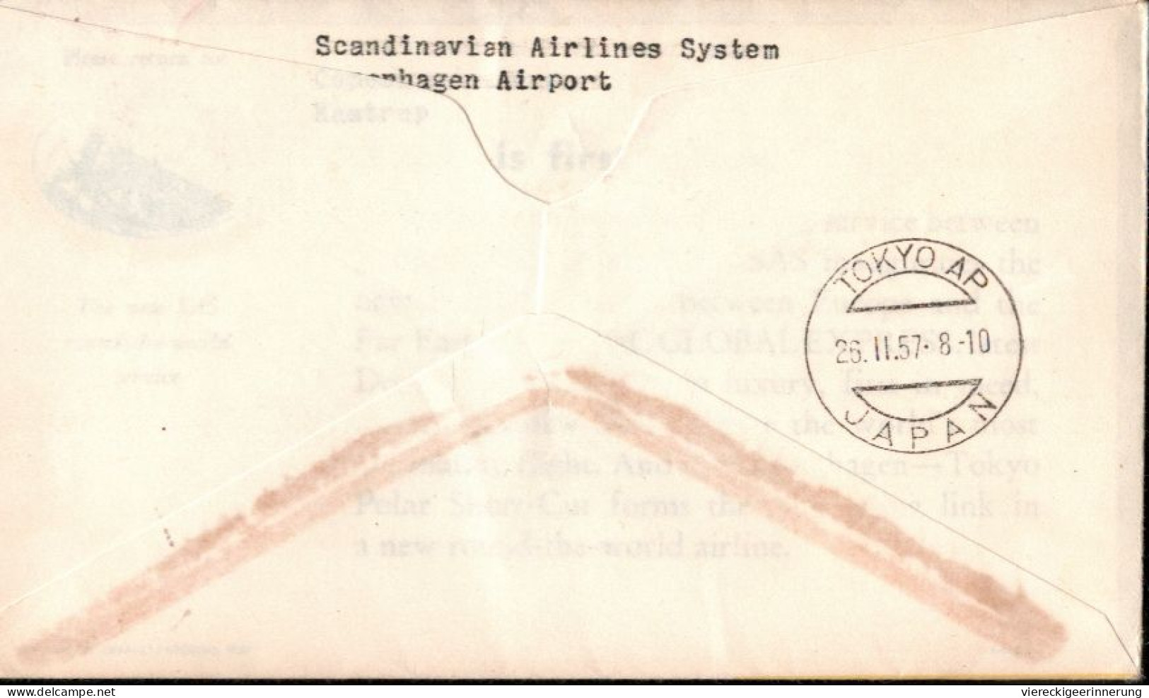 ! SAS First Flight Airmail Cover, 1957, Denmark, Tokyo, Japan Via Nordpol - Flugzeuge