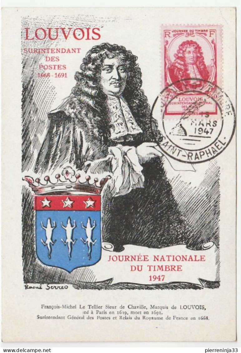 Carte Journée Du Timbre, Saint Raphaël, 1947 - Lettres & Documents