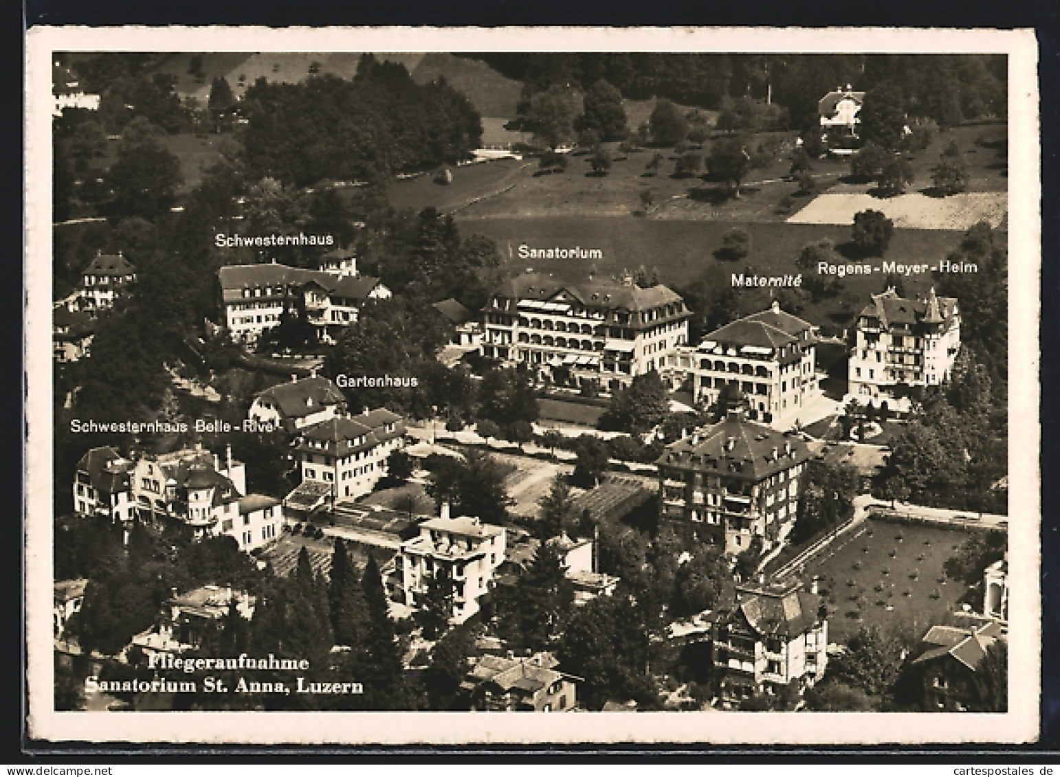 AK Luzern, Sanatorium St. Anna, Gartenhaus, Schwesternhaus Belle-Rive Und Maternité, Fliegeraufnahme  - Luzern