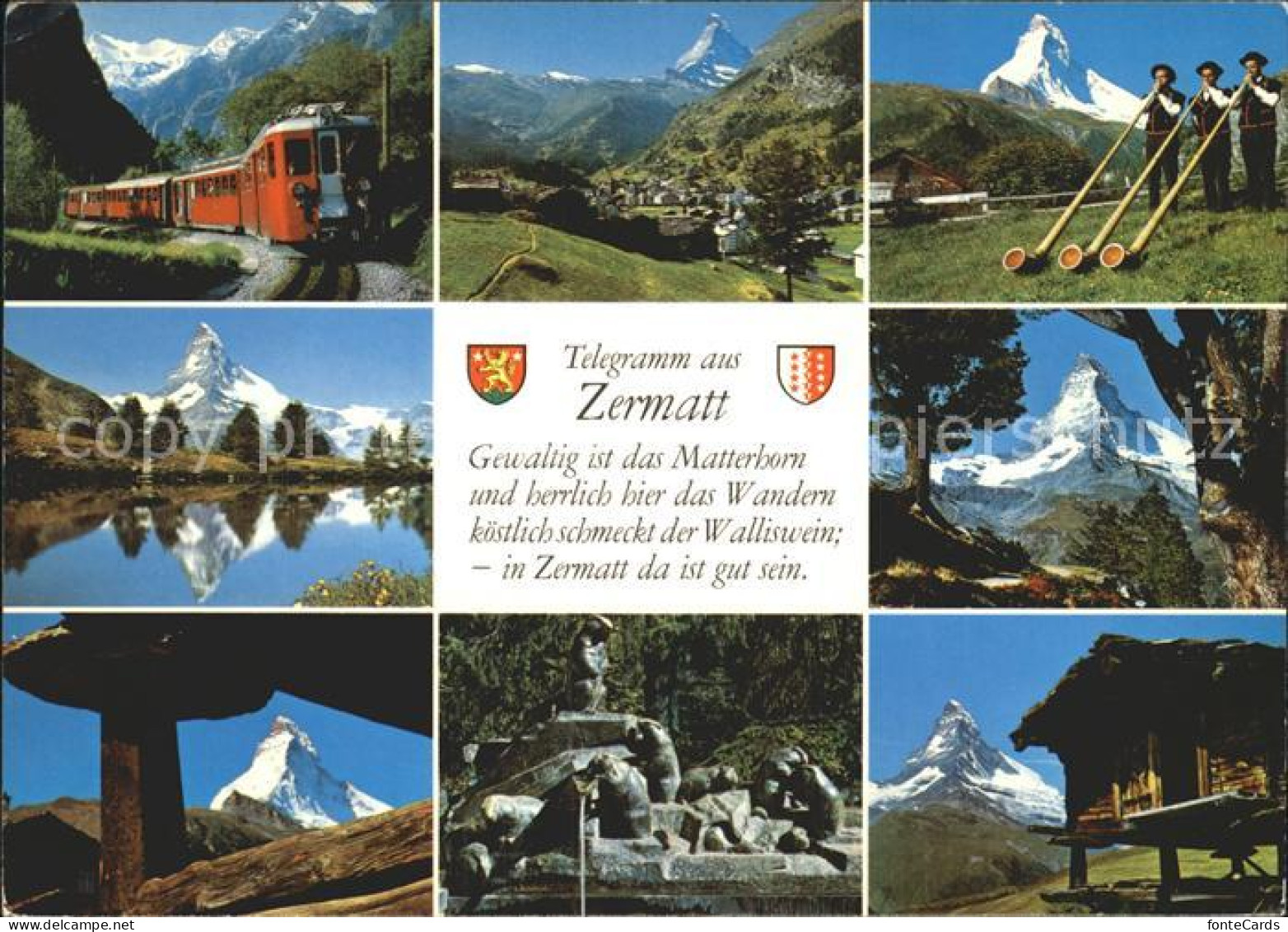 12368011 Zermatt VS Bergbahn Matterhorn Walliser Alpen Hornblaeser Brunnen Holzh - Altri & Non Classificati