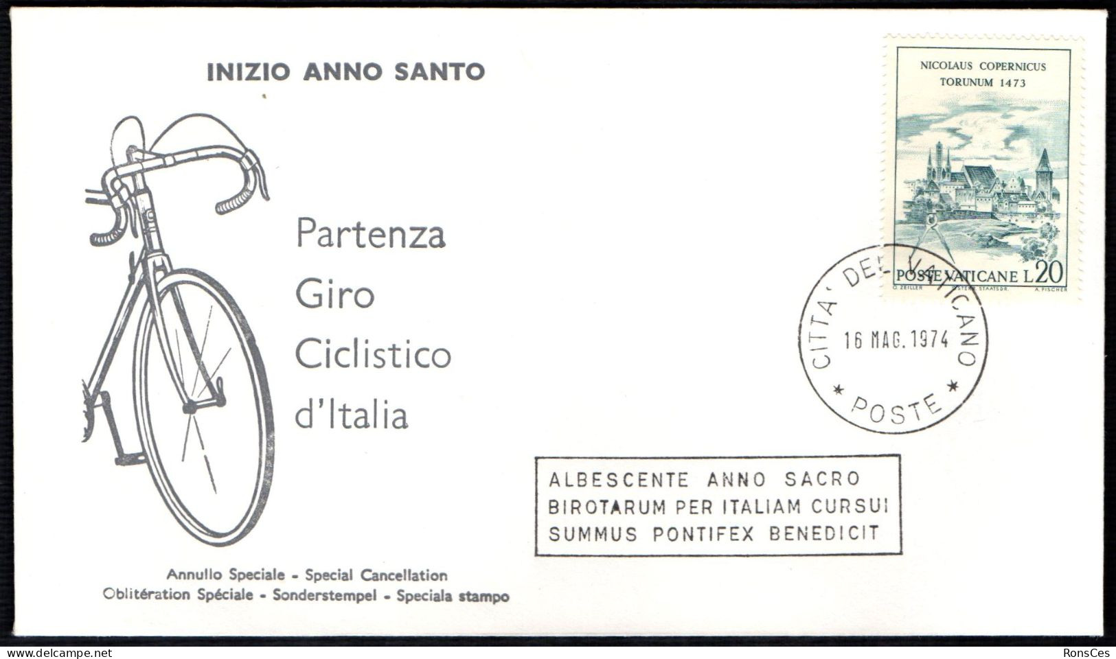 CYCLING - CITTA' DEL VATICANO 1974 - GIRO CICLISTICO D'ITALIA / INIZIO ANNO SANTO - BUSTA SPECIALE - A - Cyclisme
