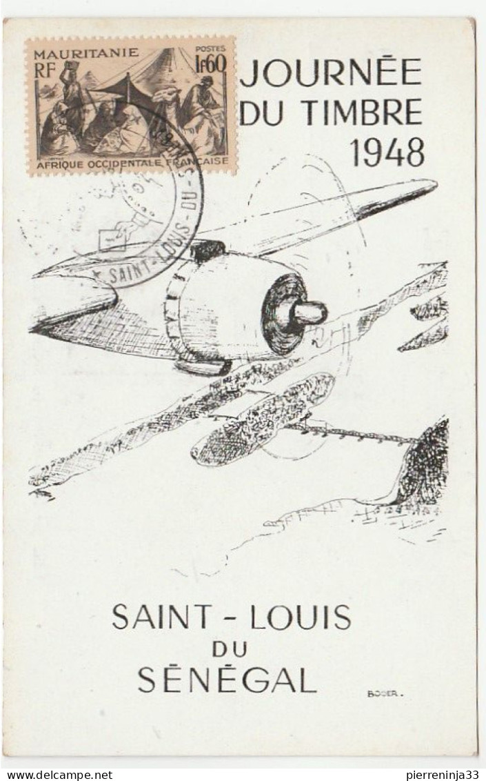 Carte Journée Du Timbre, Saint Louis Du Sénégal, Aviation, 1948 - Brieven En Documenten