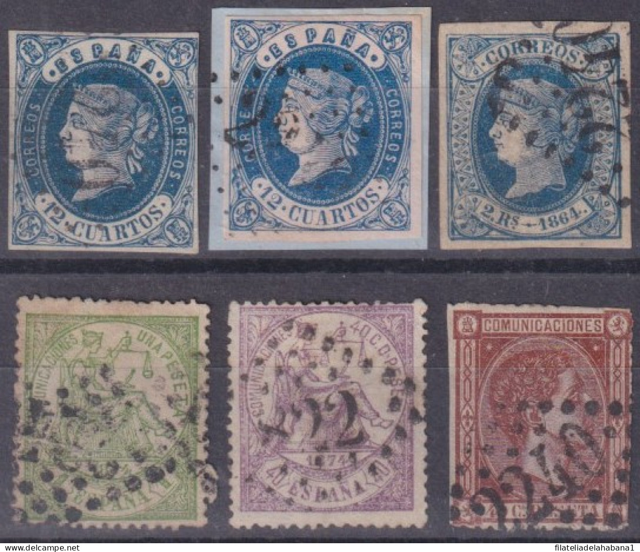 Z464 SPAIN FRANCE NUMBER CANCEL STAMPS LOT. ISABEL II- ALFONSO XII.  - Used Stamps