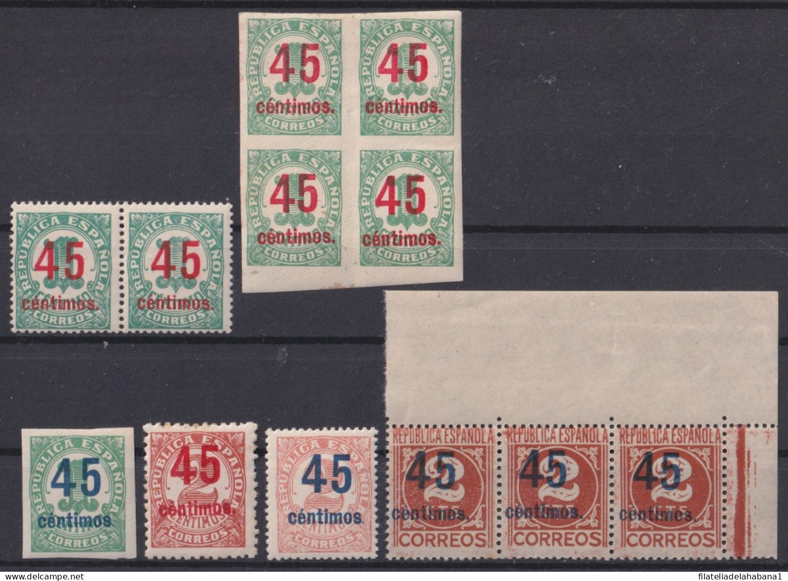 Z473 ESPAÑA SPAIN 1938 45c OVERPRINT PROOF STAMPS LOT.  - Unused Stamps
