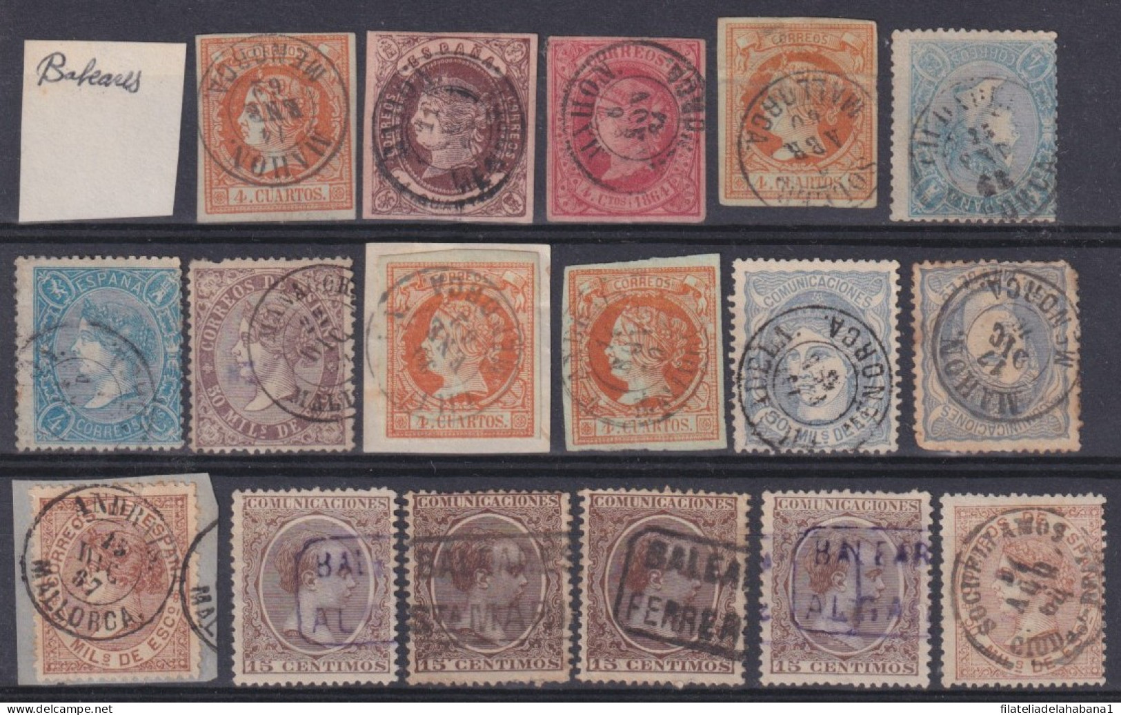 Z474 ESPAÑA SPAIN RARE CANCEL BALEARES MALLORCA MENORCA MAHON STAMPS LOT.  - Used Stamps