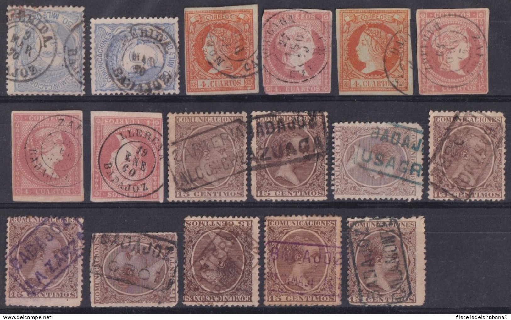 Z478 ESPAÑA SPAIN RARE CANCEL CARTERIAS BADAJOZ STAMPS LOT.  - Usados