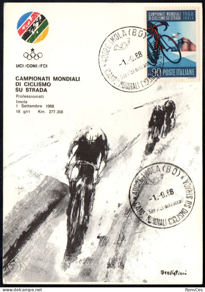 CYCLING - ITALIA IMOLA 1.09.1968 - CAMPIONATI MONDIALI DI CICLISMO SU STRADA - CARTOLINA MAXIMUM - A - Cycling