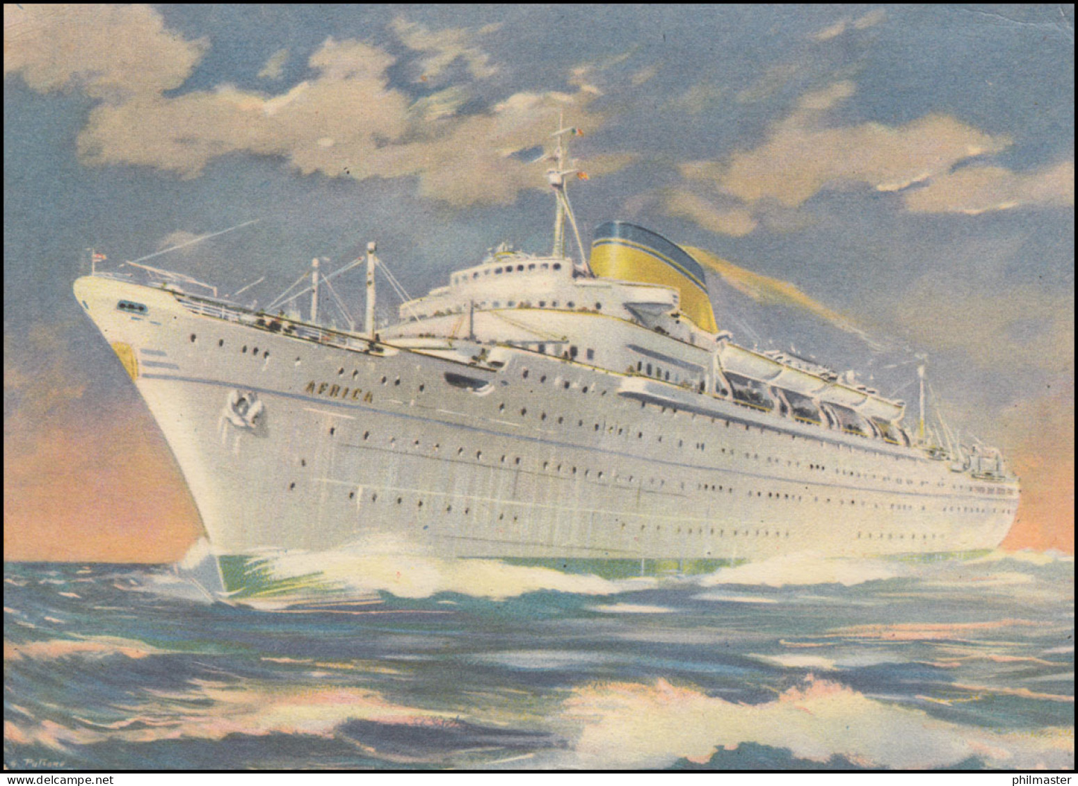 Künstler-AK Schiffe: M/V AFRICA / Dampfer "Afrika", CAPE-TOWN 4.9.1955 - Other & Unclassified