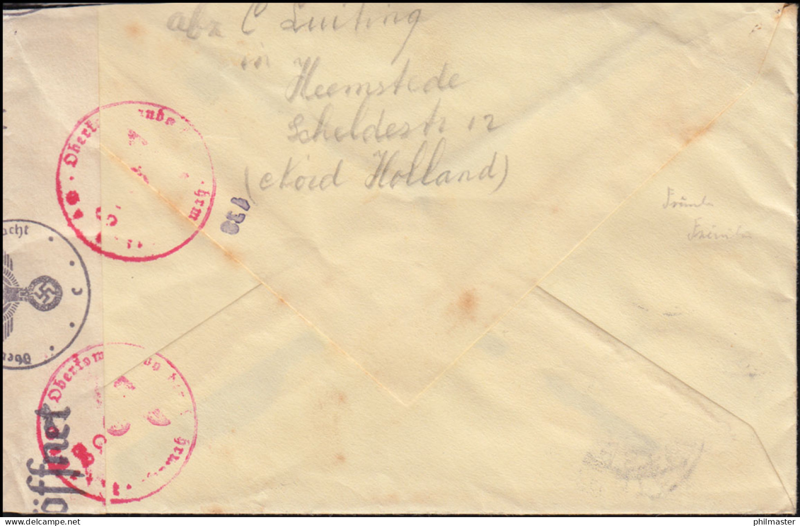 Deutsche Zensur Auf Brief Niederlande HEEMSTEDE 8.9.1941 Nach Schleswig-Holstein - Other & Unclassified