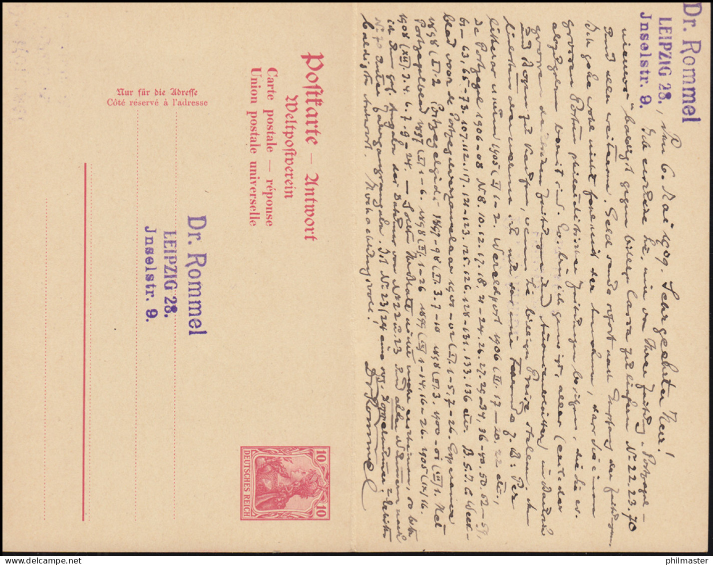 Postkarte P 68Y Germania 10710 P. Ohne Wz. LEIPZIG 13r 6.5.1909 Nach VELP 7.5.09 - Andere & Zonder Classificatie