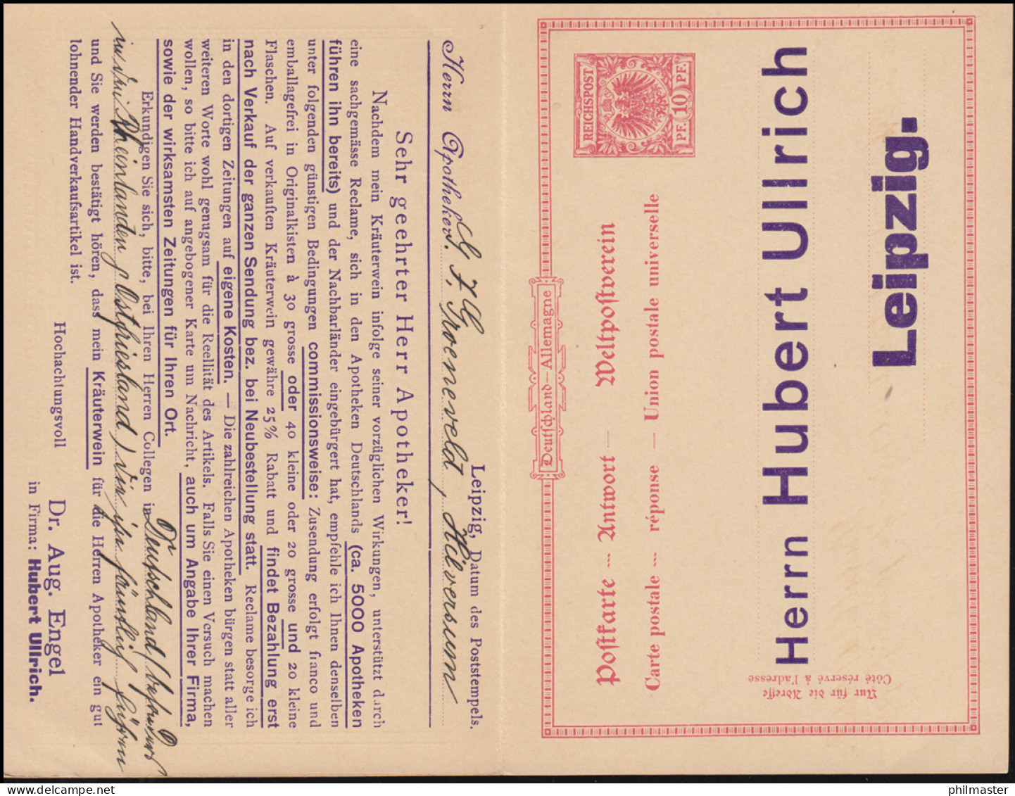 Postkarte P 27/02 Adler 10/10 Pf. Aus LEIPZIG 9.9.1899 Nach HILVERSUM 11.9.99 - Altri & Non Classificati