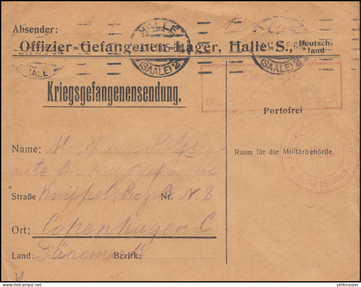 Kriegsgefangenensendung Vom Offizier-Gefangenenlager HALLE / SAALE 3.11.1915 - Feldpost (portvrij)