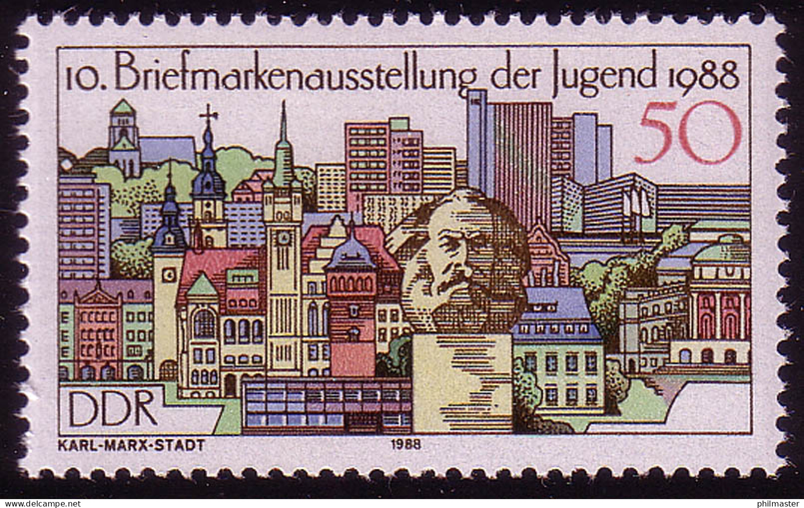 3176 Briefmarkenausstellung Jugend 1988 50 Pf Chemnitz ** - Neufs