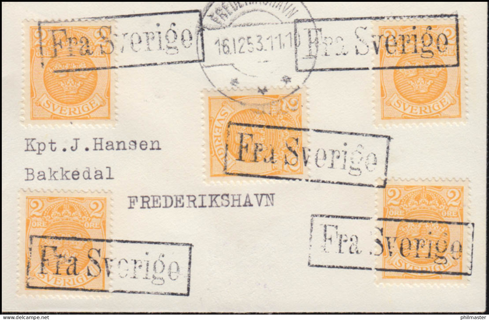 Schweden Schiffspost / Hafenpostamt Oder Fähre: Brief R1 "Fra Sverige" 16.12.53 - Sonstige & Ohne Zuordnung