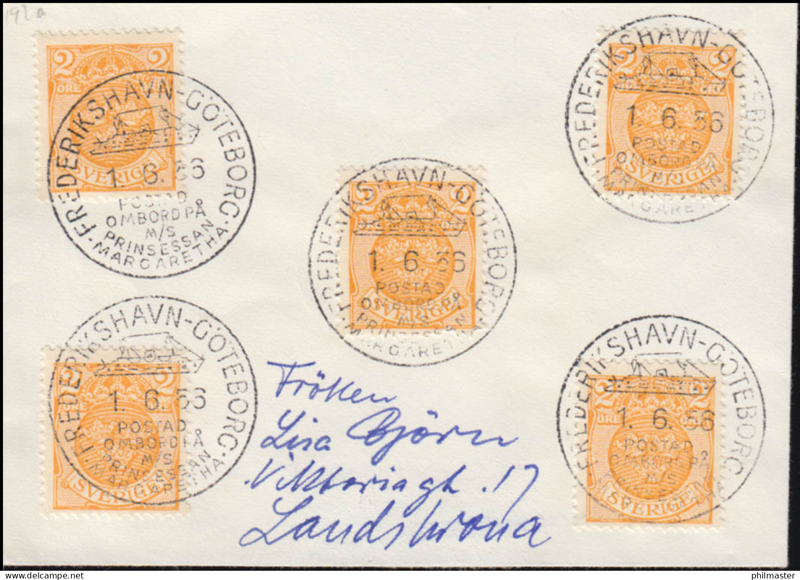 Schweden Schiffspost 1956 Von Frederikshavn-Göteborg Mit Prinsessan Margaretha - Altri & Non Classificati