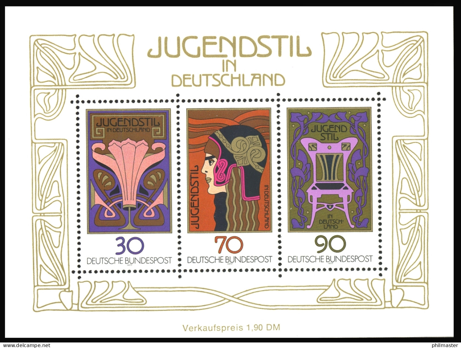 Block 14I Jugendstil 1977 Mit PLF I Linienbruch Beim 30-Pfennig-Wert, ** - Variedades Y Curiosidades