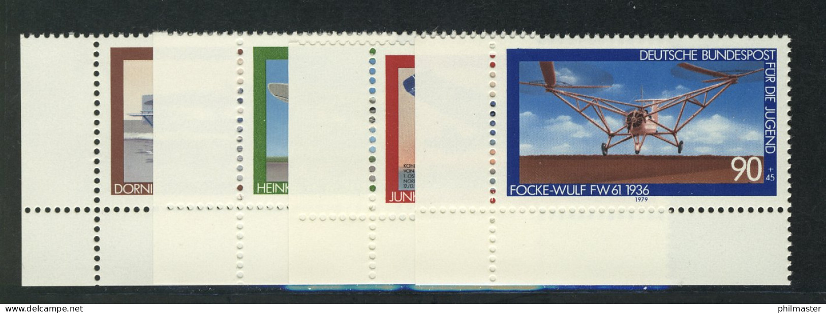 1005-1008 Jugend Luftfahrt 1979, Ecke U.l. Satz ** - Neufs