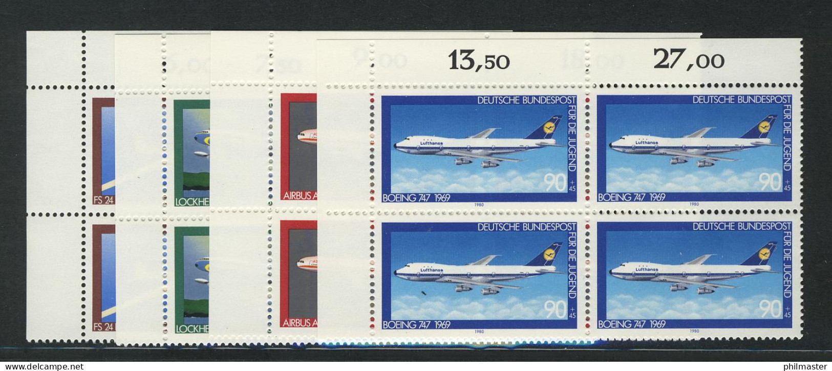 1040-1043 Jugend Luftfahrt 1980, E-Vbl. O.l. Satz ** - Nuovi