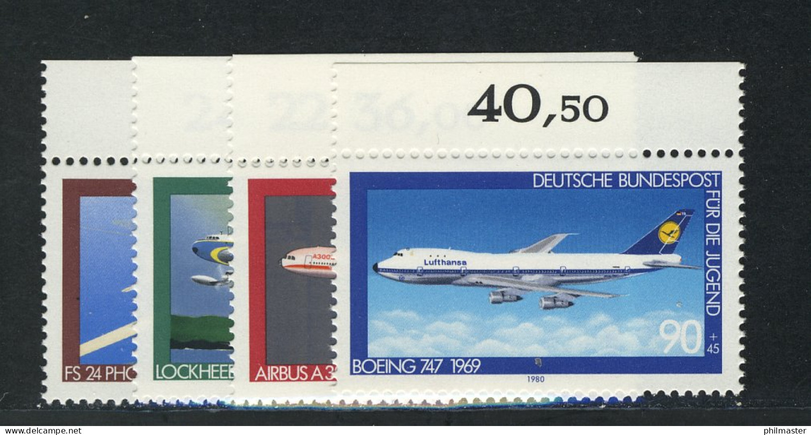 1040-1043 Jugend Luftfahrt 1980, Oberrand, Satz ** - Neufs