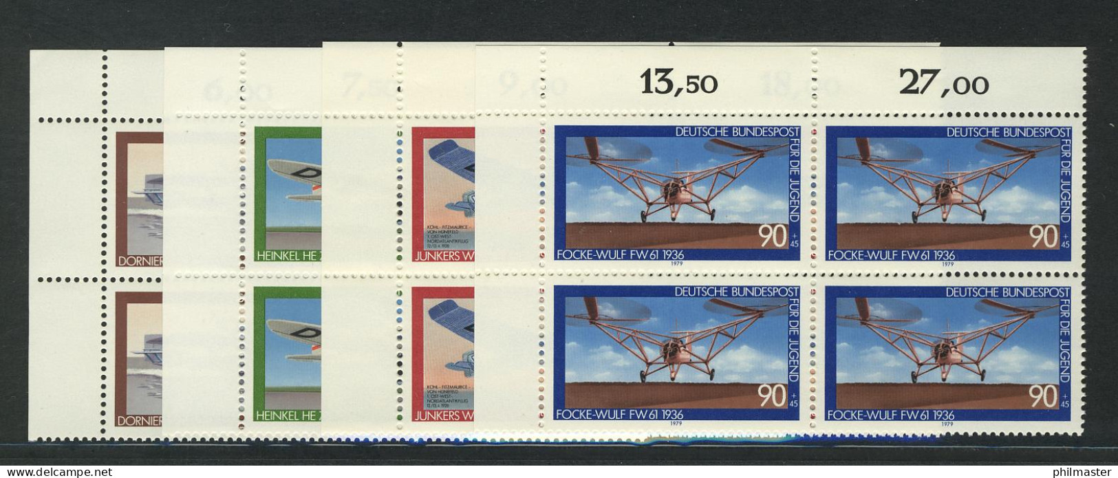 1005-1008 Jugend Luftfahrt 1979, E-Vbl O.l. Satz ** - Unused Stamps