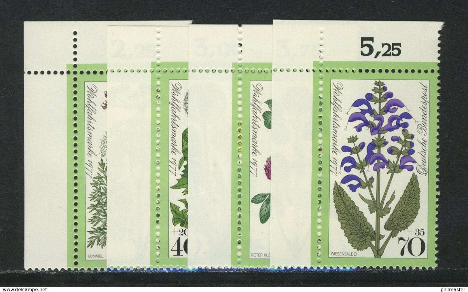 949-952 Wofa Wiesenblumen 1977, Ecke O.l. Satz ** - Unused Stamps
