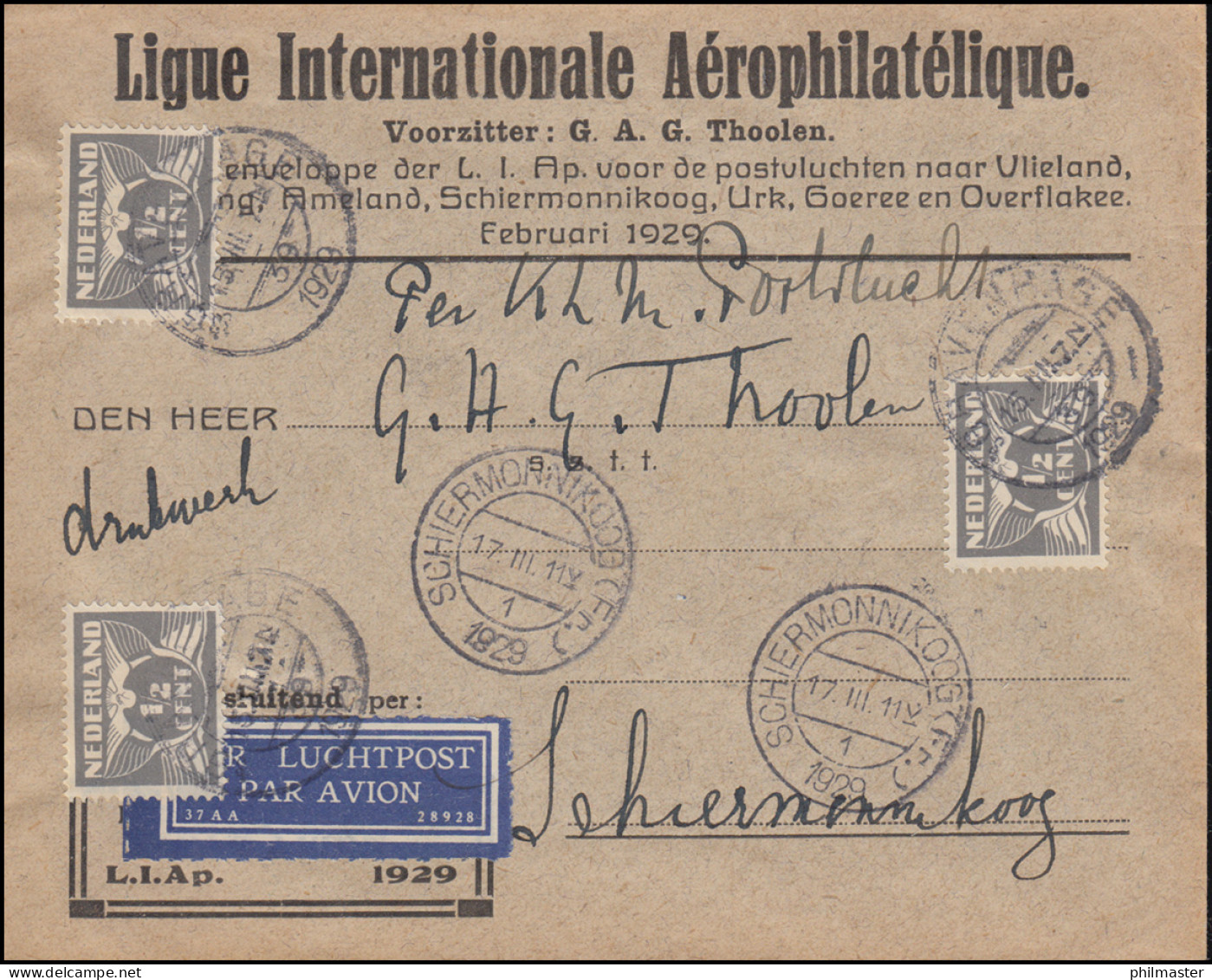 Ausstellung Internationale Aerophilatelie Drucksache S'GRAVENHAGE 17.3.1929 - Exposiciones Filatélicas