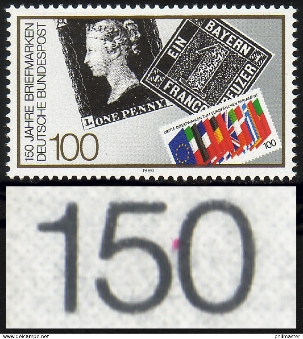 1479 - 150 Jahre Briefmarken, PLF Roter Punkt Bei 150, Feld 10, ** - Variétés Et Curiosités