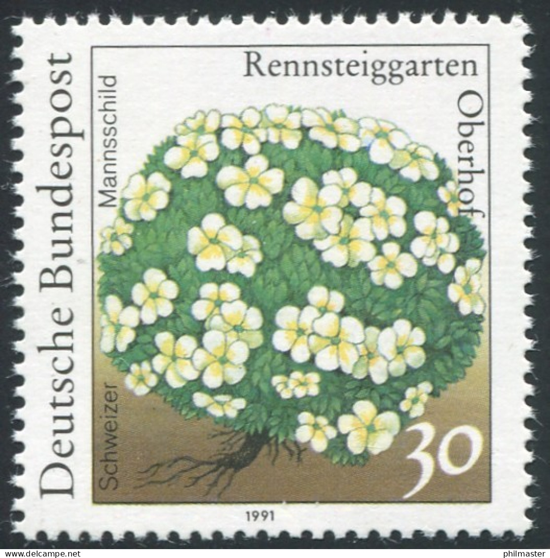 1505 Rennsteig 30 Pf, PLF Grüner Punkt Im Blütenblatt, Felder 25,27,29,31 ** - Variétés Et Curiosités