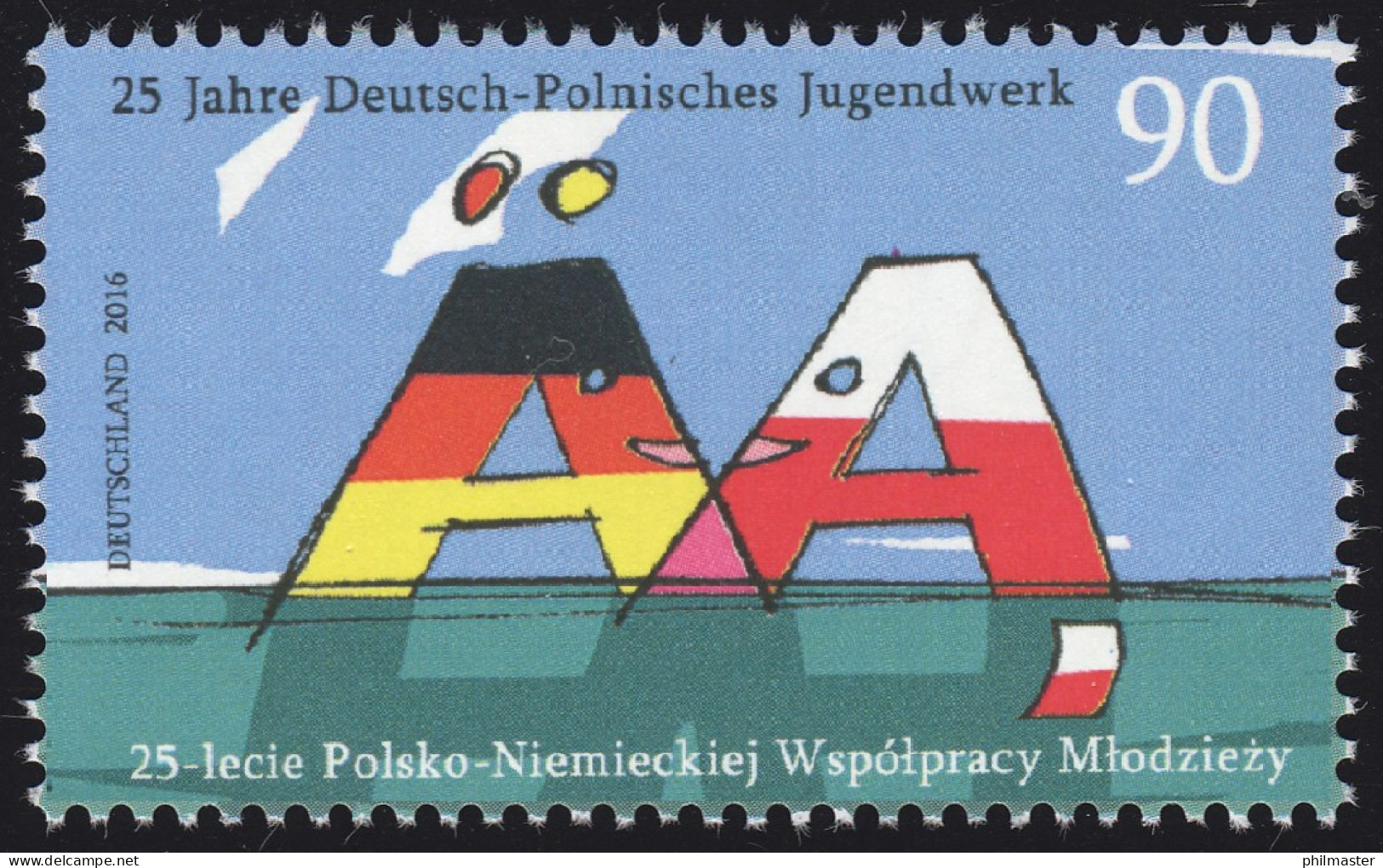 3249II Deutsch-Polnisches Jugendwerk: Roter Fleck Oben Auf Dem A, Feld 5 ** - Variétés Et Curiosités