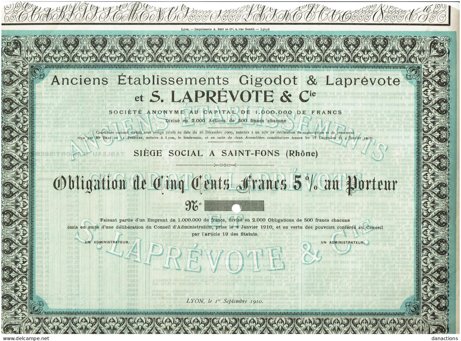 69-GIGODOT & LAPREVOTE Et S. LAPREVOTE & CIE.  Anc Ets ...   SAINT-FONS - Autres & Non Classés