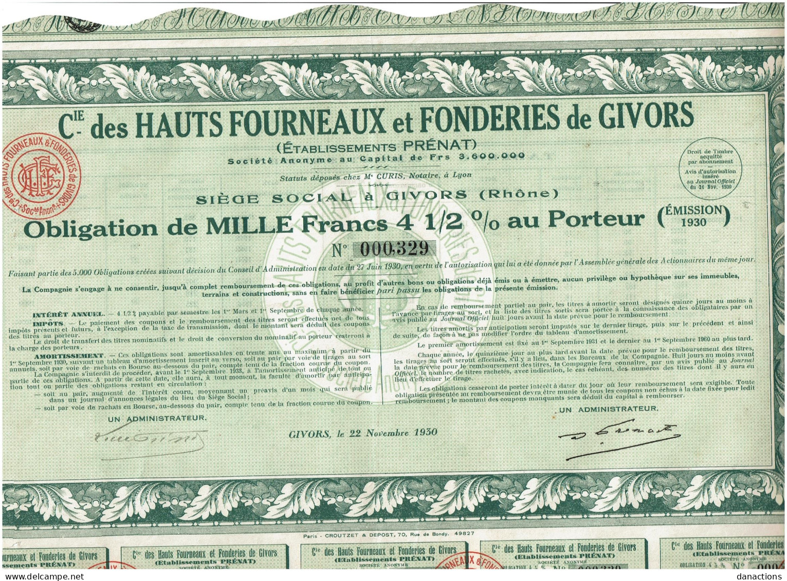 69-HAUTS FOURNEAUX ET FONDERIES DE GIVORS. Cie Des ... ETS PRENAT. GIVORS. Obligation. Lot De 3 - Altri & Non Classificati