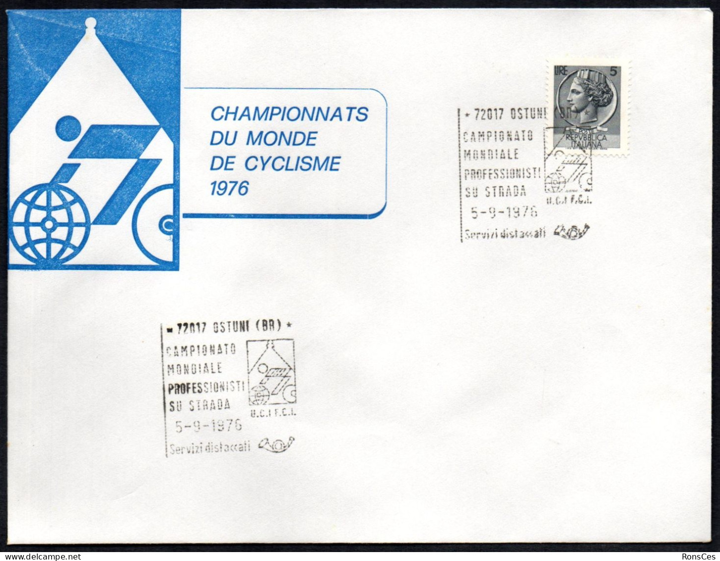 CYCLING - ITALIA OSTUNI 1976 - CAMPIONATO MONDIALE PROFESSIONISTI DI CICLISMO SU STRADA - BUSTA UFFICIALE - A - Cycling