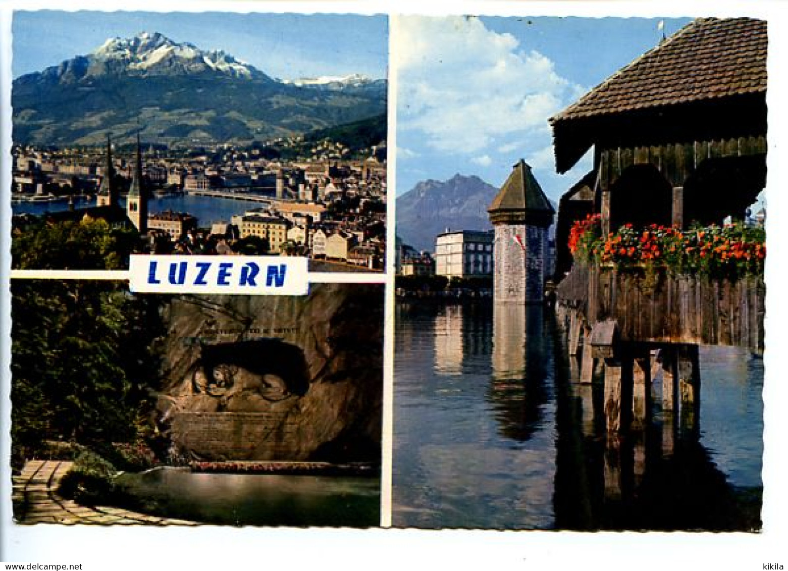 CPSM Dentelée 10.5 X 15 Suisse  Canton De Lucerne  LUZERN    Chapelle   Pont Couvert  Lion Vue Générale - Lucerne