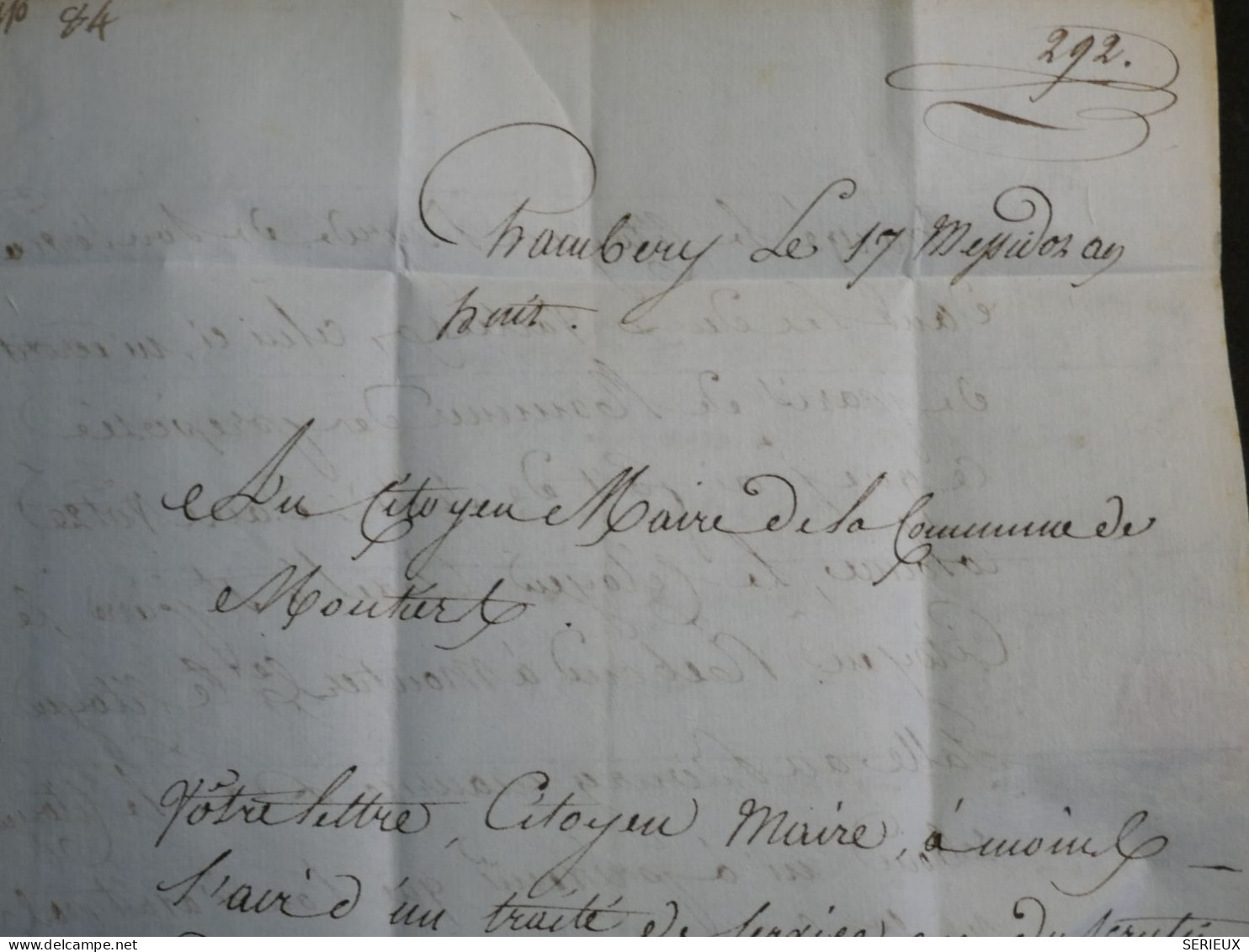DN16   FRANCE   LETTRE 1792   CHAMBERI A   MOUSTIERS  +AFF. INTERESSANT +++ - 1701-1800: Voorlopers XVIII