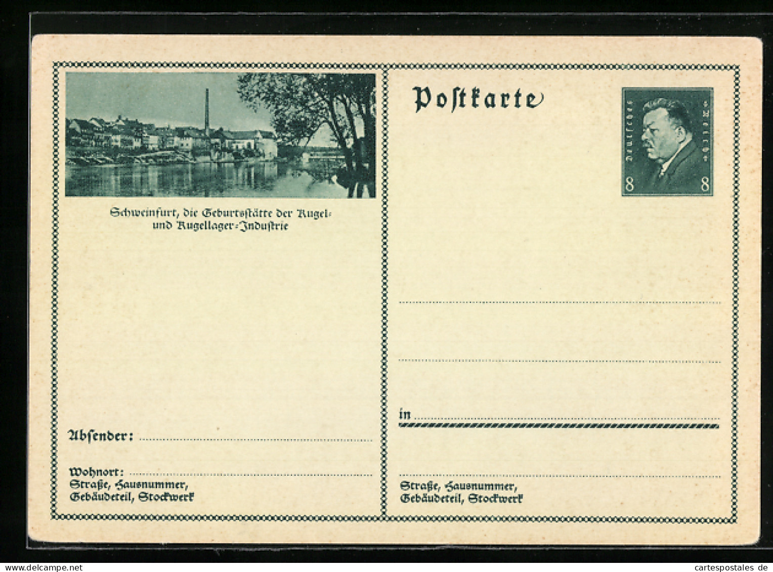 AK Schweinfurt, Blick Vom Fluss Auf Die Stadt, Ganzsache  - Briefkaarten
